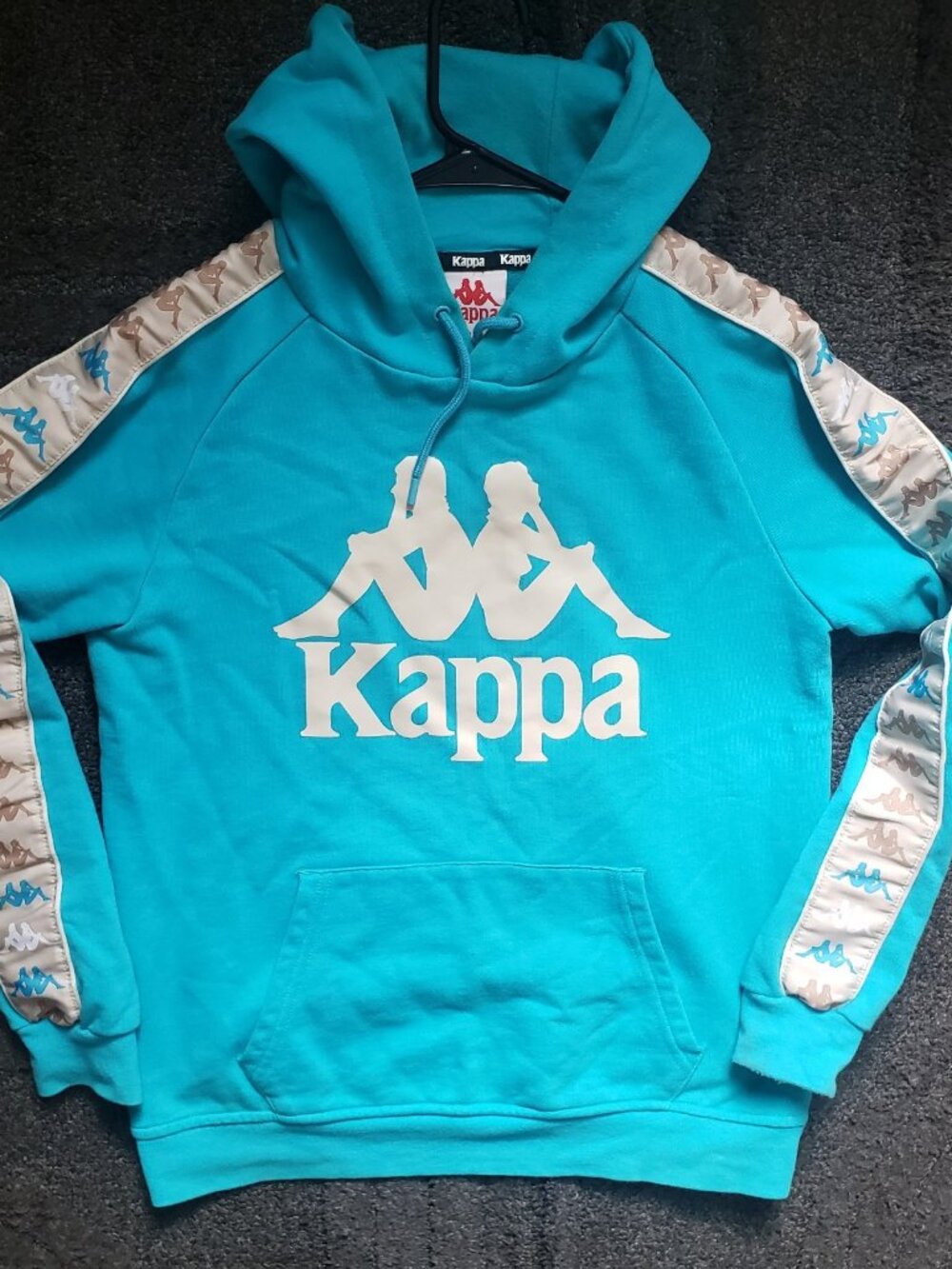 Kappa Mens Turquoise Fleece Pullover Hoodie Cotton Blend Logo Size S